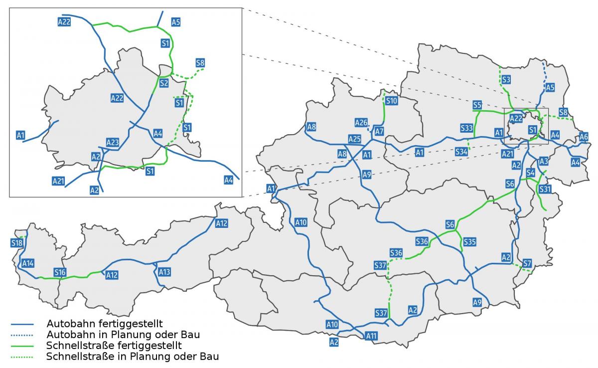 Карта автомобильных дорог Австрии